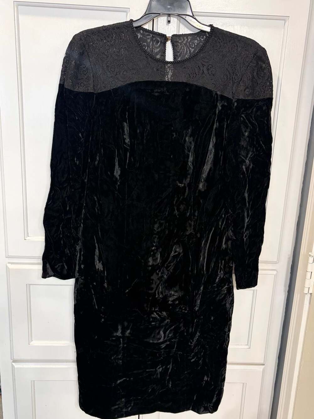 Vintage Liz Claiborne Black Crushed Velvet Lace Dress Whimsy Gothic Witchy Sz 4